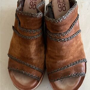 A.S.98 Nelson Leather Mules in Whiskey with Crochet Edging in Brown